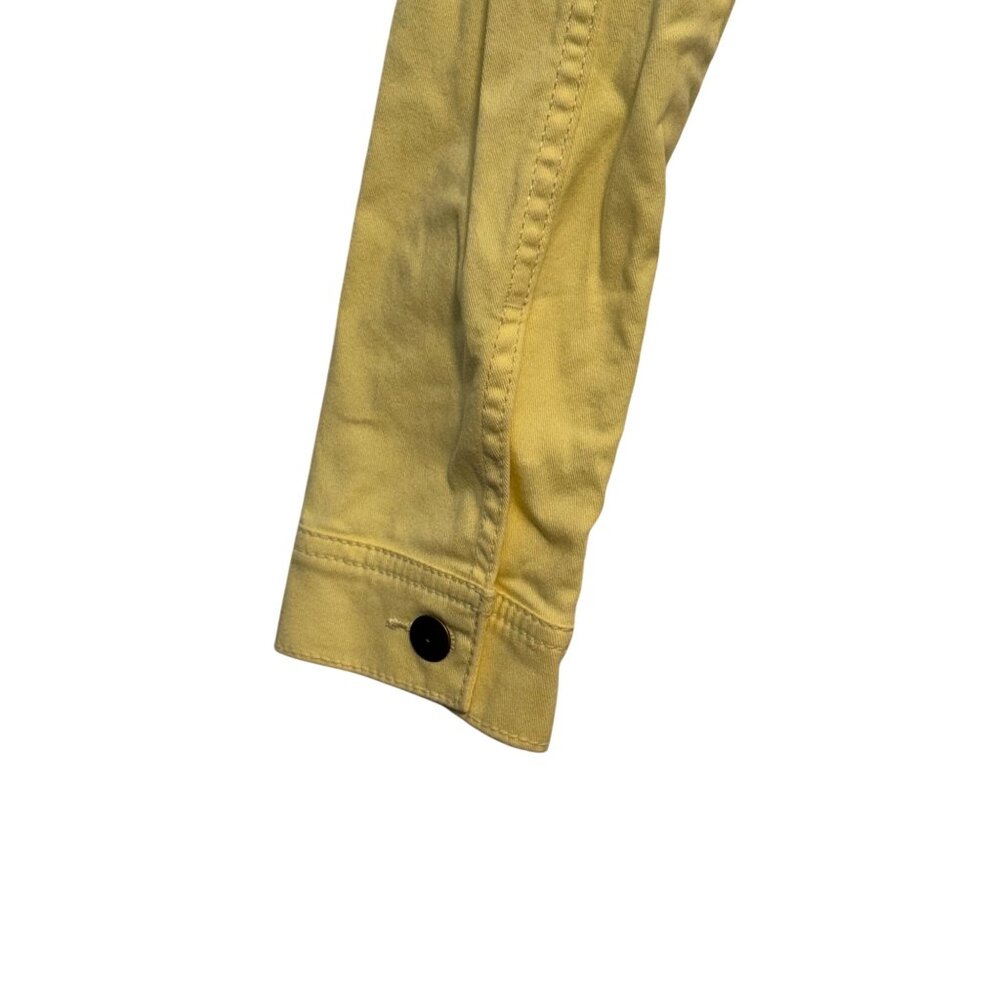 Bcbg Generation Cropped Small Denim Jacket In Soft Lemon Yellow Distressed - Picture 6 of 8